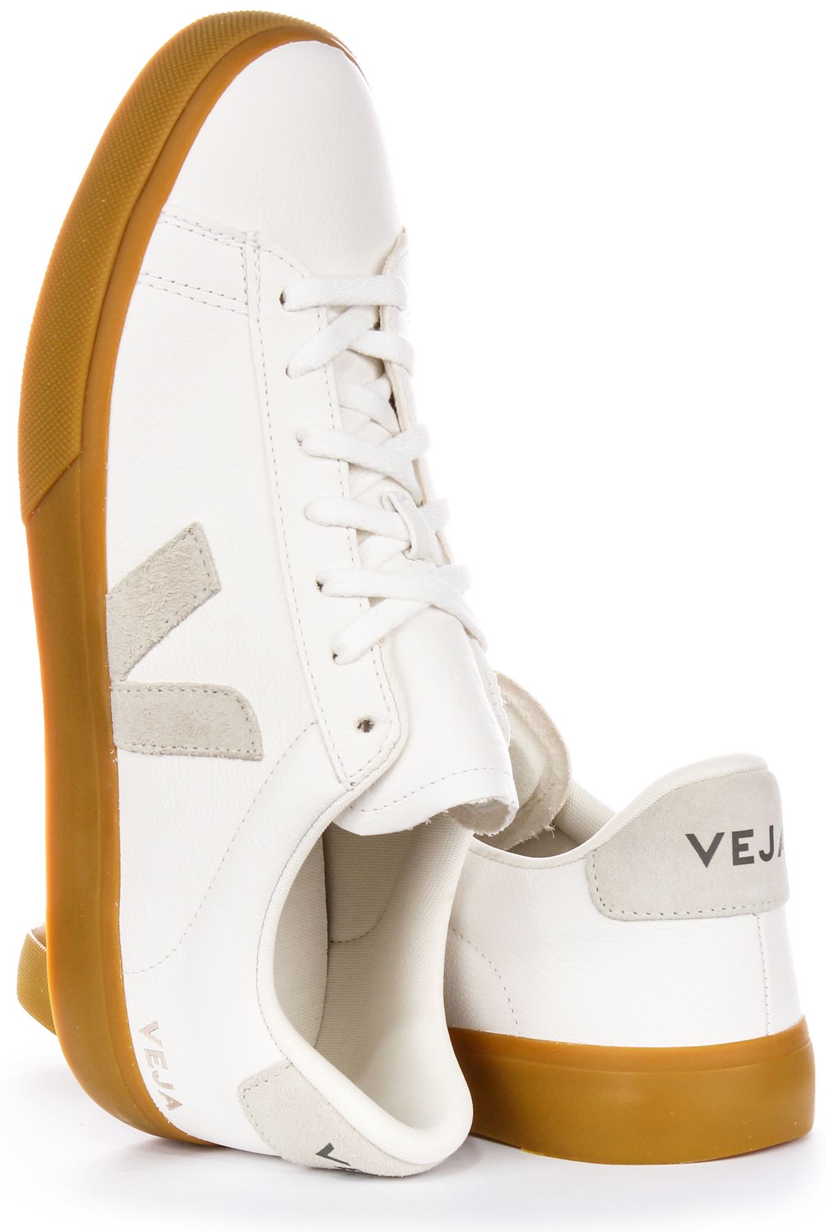 Veja White Campo Sneakers Lace Up Leather Upper Gum Rubber Soles Sz 10 Mens Veja Campo Gum Sole Logo Casual Mens Sneaker In White Bronze  main image 4