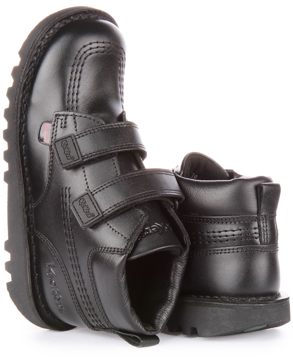 Kickers 1 17307 Hi Roll Leather Dual Strap School Boys Shoes Black UK 8 - 12 - Picture 10 of 12
