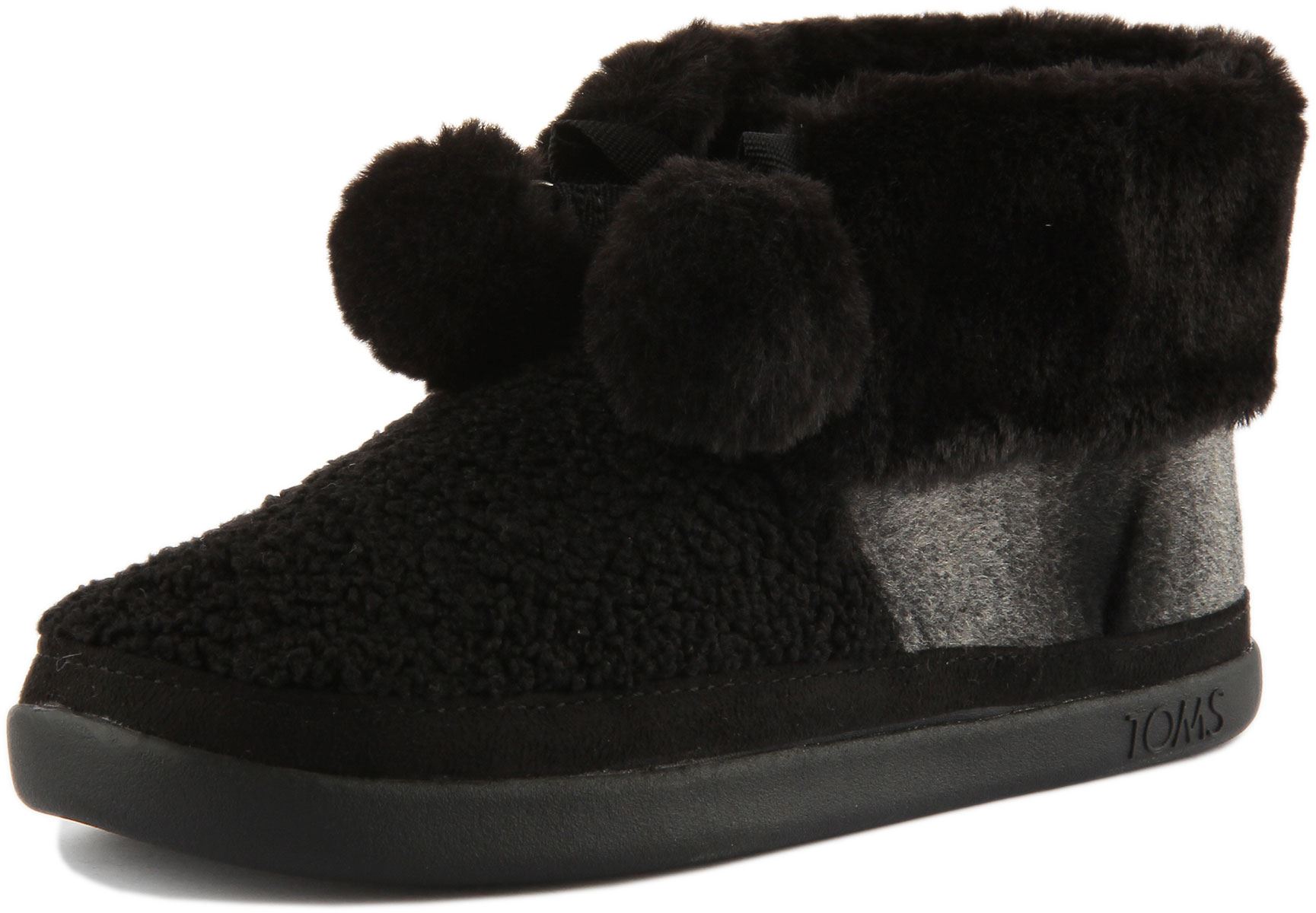Toms Celeste Blackl Cozy Fur Lined Leopard Pom Pom Warm Boot Size UK 3 - 8 - Picture 7 of 13