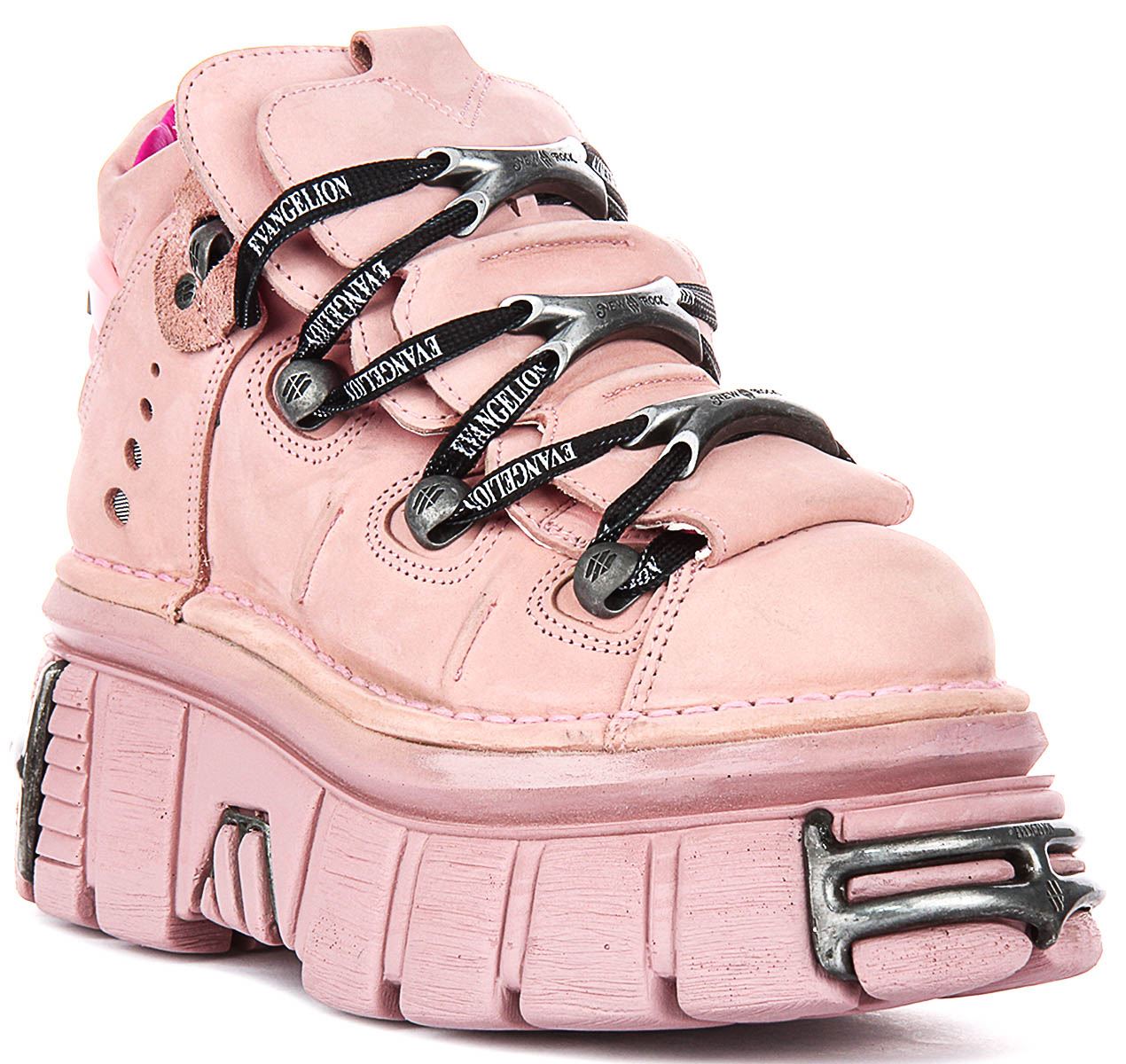 New Rock 106 Tower Edgy Leder Schnür Sneaker Damen Pink UK 4-7