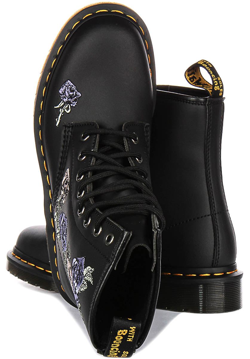 DR MARTENS 1460 Vonda Ösen Rose Bestickt Damen Stiefel IN Schwarz Mono UK 3 - 8 - Bild 10 von 19