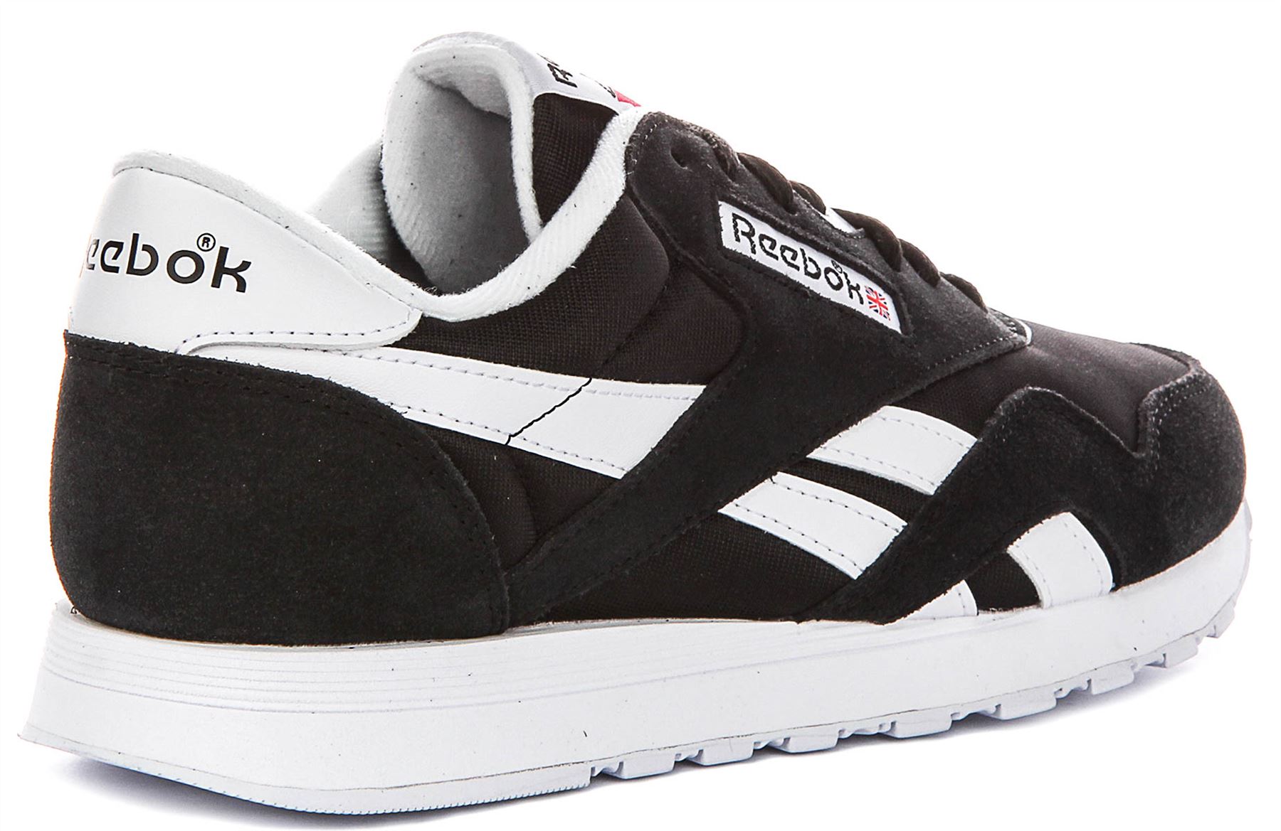 Zapatillas de deporte clásicas de nailon con cordones para hombre en negro blanco de Reebok EU 41-46