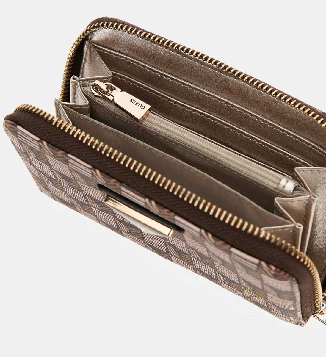 Guess G Wave Slg Medium Zip Around Womens Wallet In Brown Multi - Picture 8 of 8