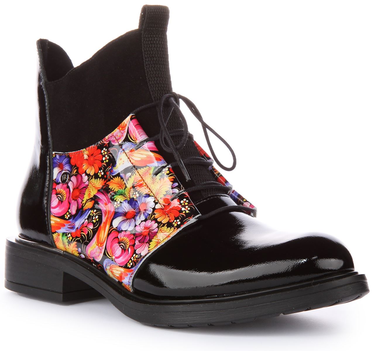 Justinreess England Low Heel Side Zip Ankle Boot Black Flower Womens UK 3 - 9 - Picture 7 of 12