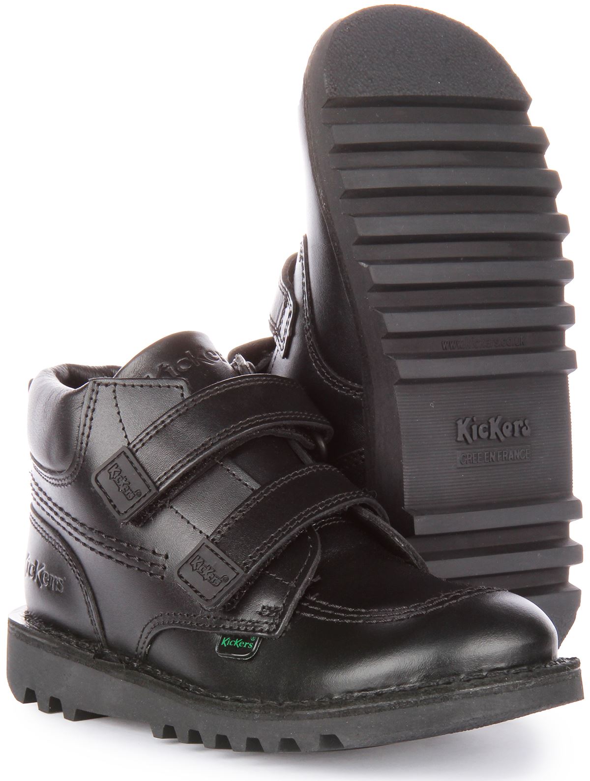 Kickers 1 17307 Hi Roll Leather Dual Strap School Boys Shoes Black UK 8 - 12 - Picture 11 of 12