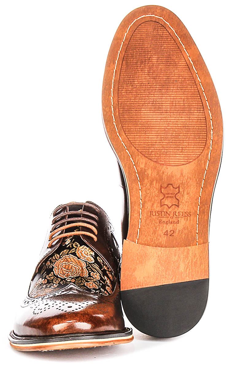 Justin Reess England Mens Leather Lace Up Premium Brogue Black Shoes US 7-15 - Picture 18 of 37