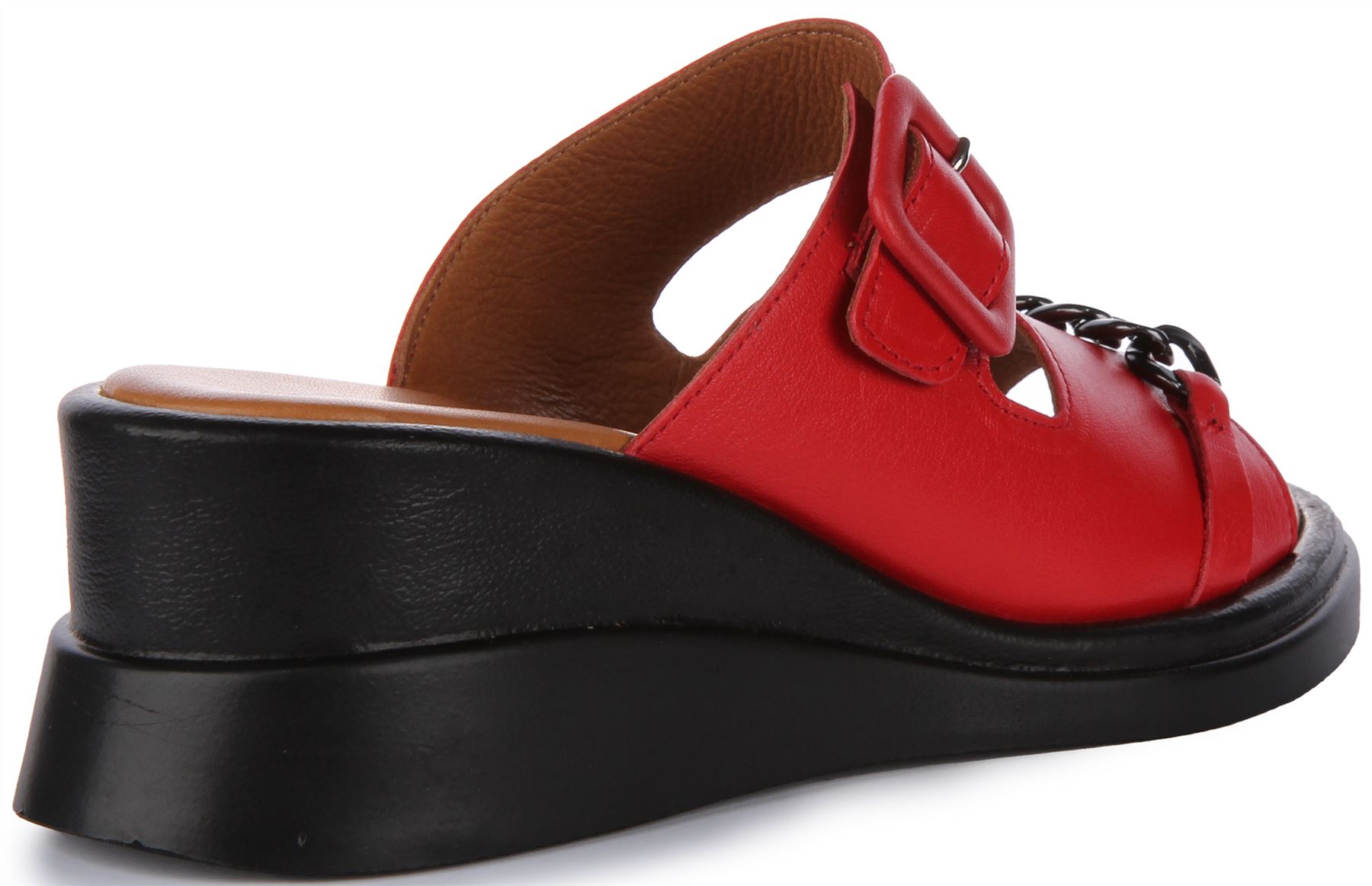 Justinreess England Leder Sami offene Zehenpartie Metallkette Keilabsatz rot Damen UK 3 – 7 - Bild 9 von 12