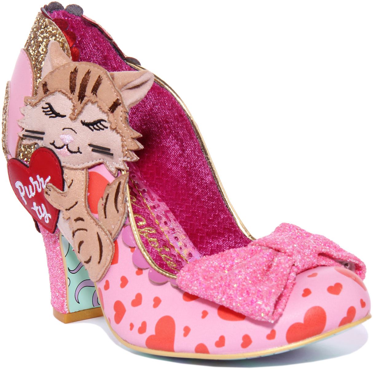 Irregular Choice Smitten Kittens Glitzer Herz bedruckt rosa Damen UK 3   8