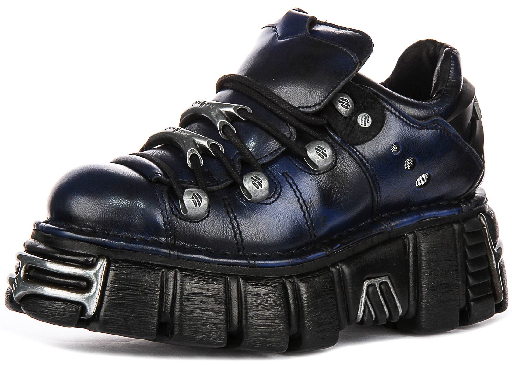 New Rock 120 Tower Gothic Chunky Platform Ankle Unisex Boots In Navy UK 4 - 12 - Picture 13 of 13