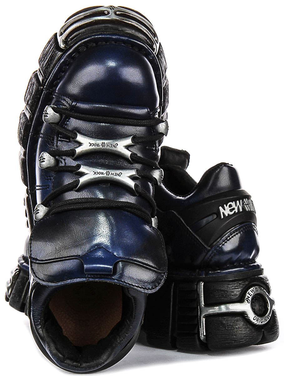 New Rock 120 Tower Gothic Chunky Platform Ankle Unisex Boots In Navy UK 4 - 12 - Picture 11 of 13