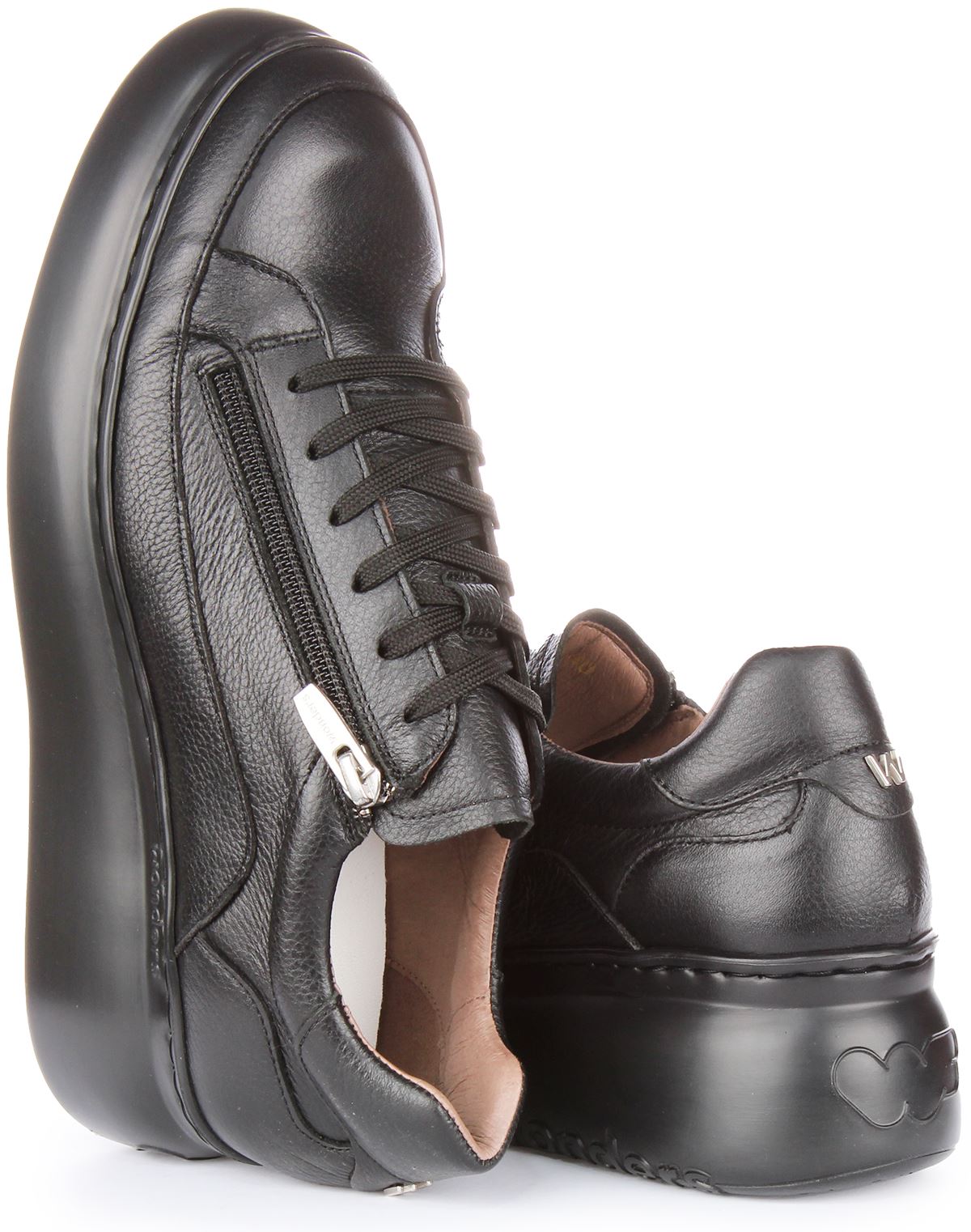 Wonders Tyler Hand Crafted Side Zip Lace Up Platform Black