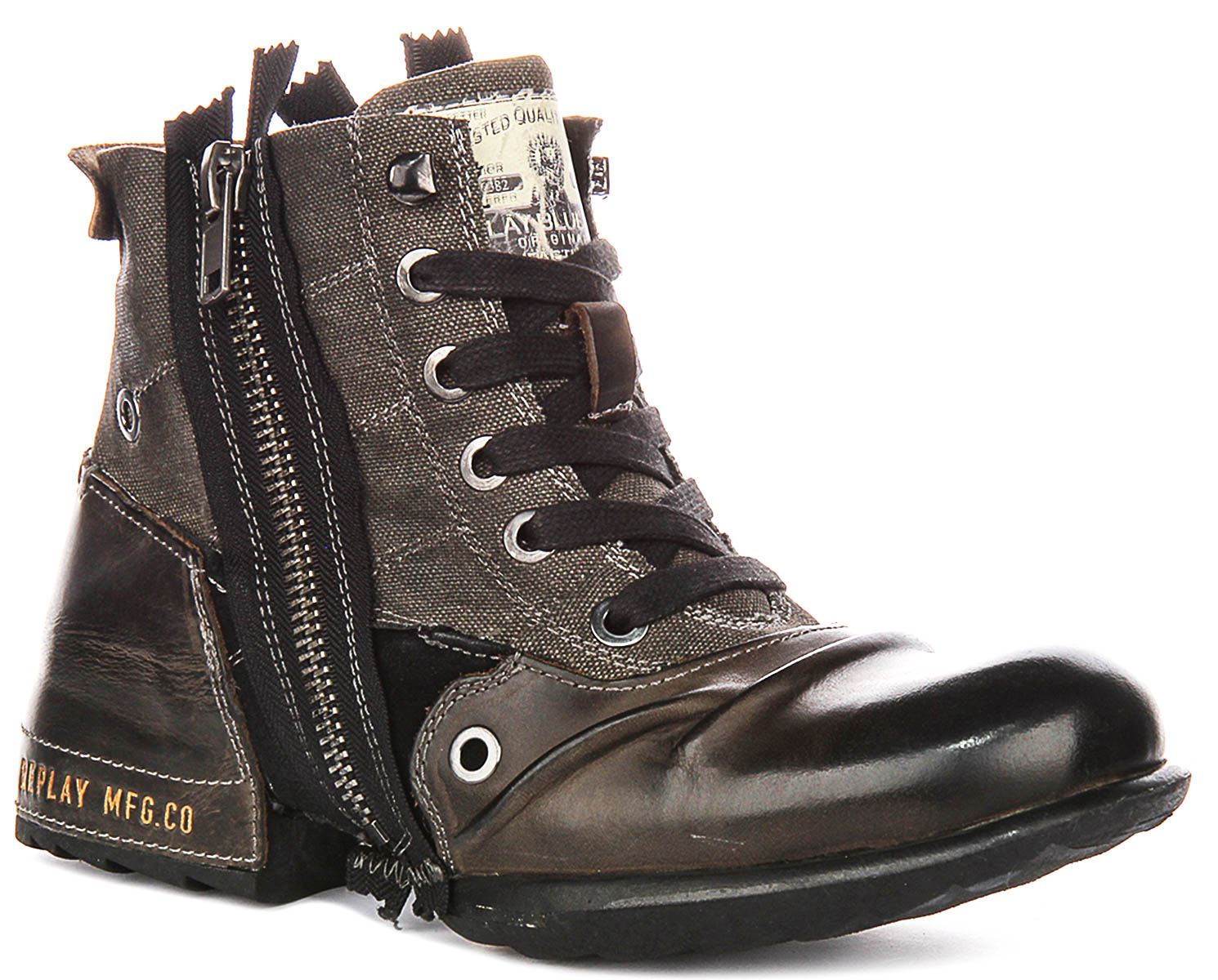 Replay Griff Limitierte Leder Schnrbar Herren Stiefeletten IN Dunkelgrau UK 6 - 33490₽