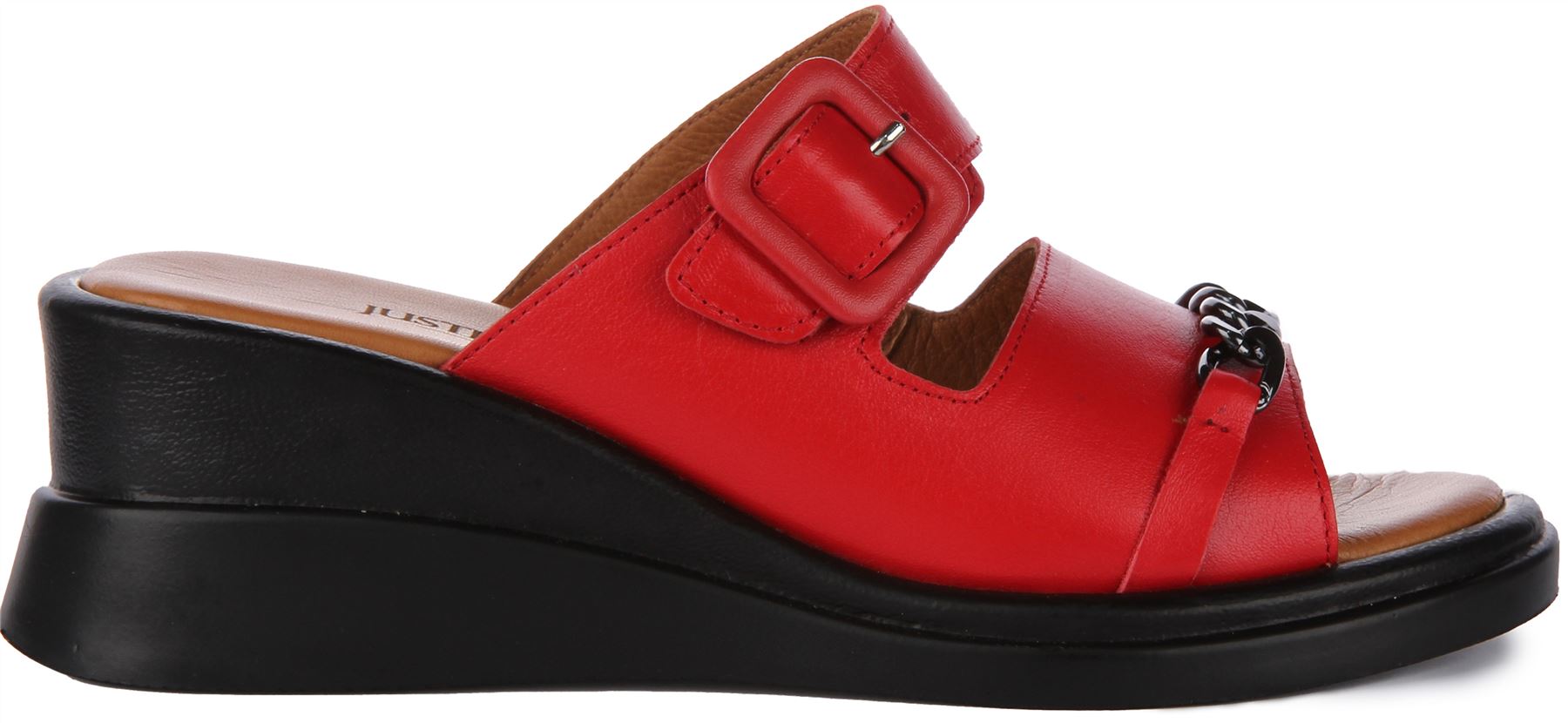 Justinreess England Leder Sami offene Zehenpartie Metallkette Keilabsatz rot Damen UK 3 – 7 - Bild 8 von 12