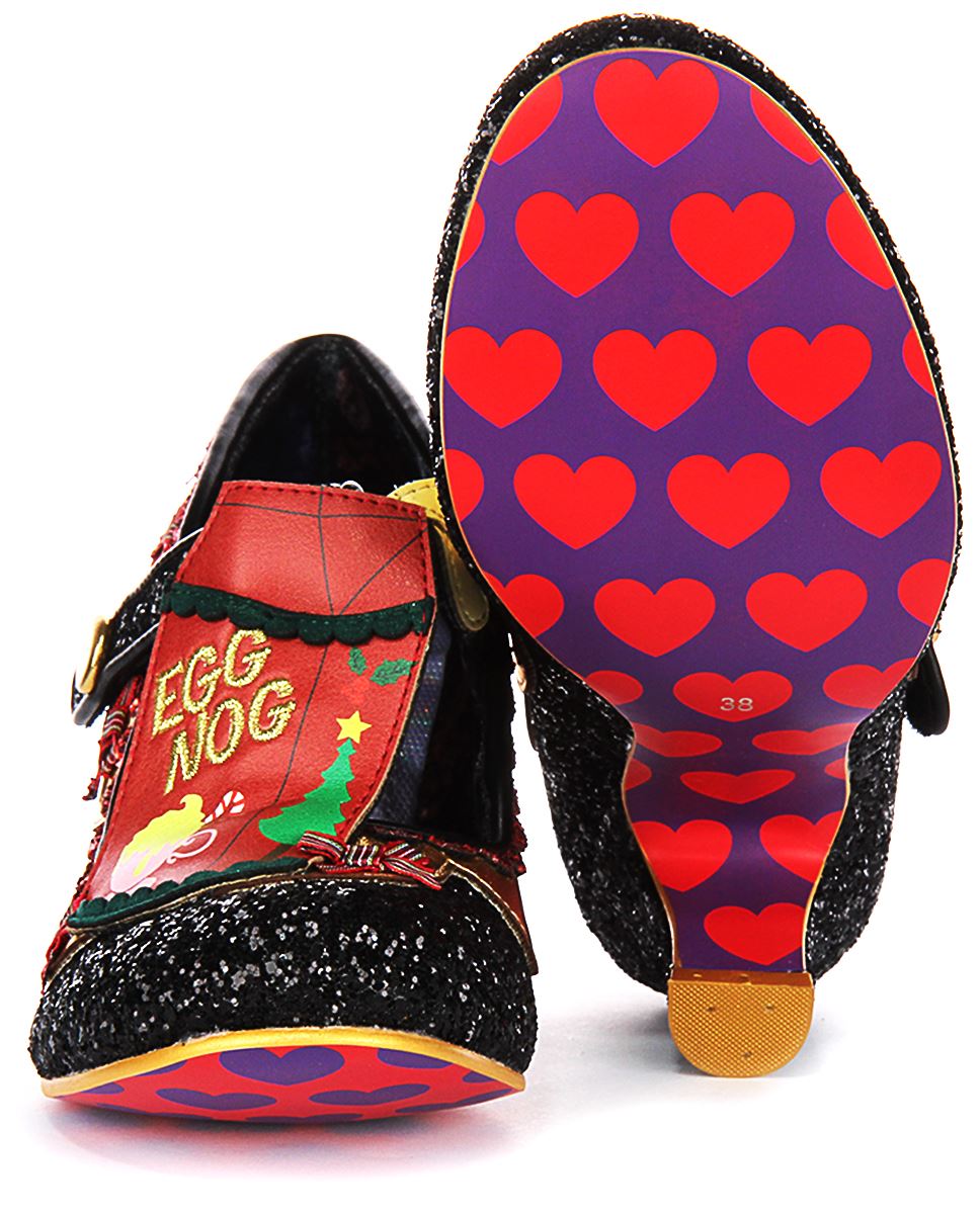 Irregular Choice Eggcellent Evening Glitter Womens Heels Black Gold UK 3 - 8 - Picture 5 of 13