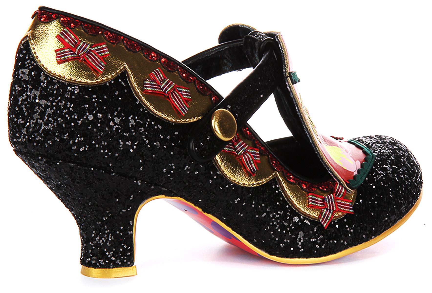 Irregular Choice Eggcellent Evening Glitter Womens Heels Black Gold UK 3 - 8 - Picture 3 of 13