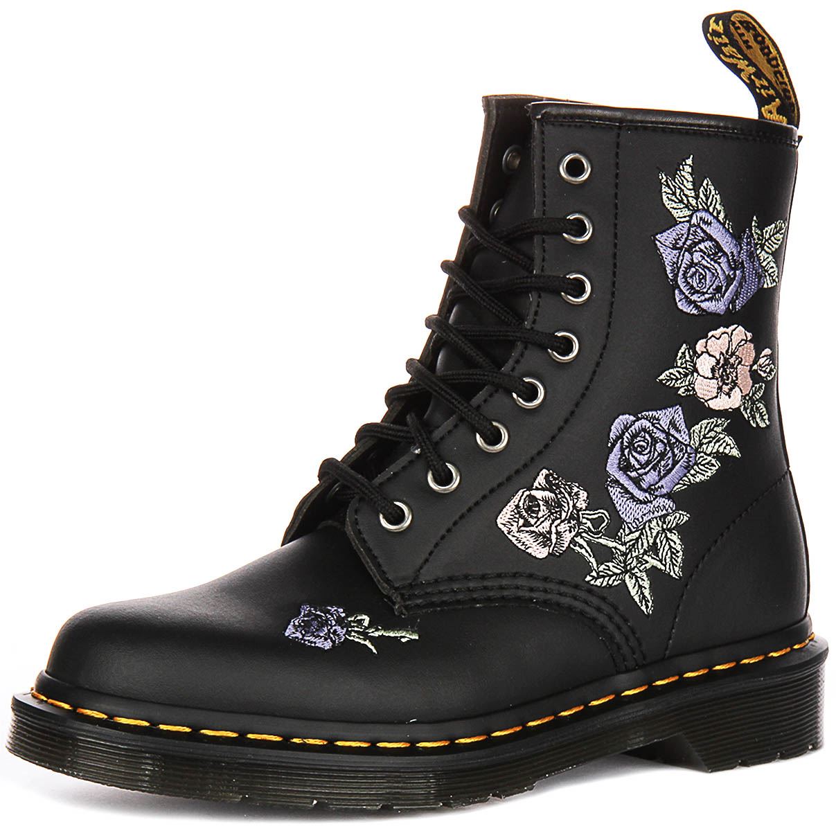DR MARTENS 1460 Vonda Ösen Rose Bestickt Damen Stiefel IN Schwarz Mono UK 3 - 8 - Bild 13 von 19