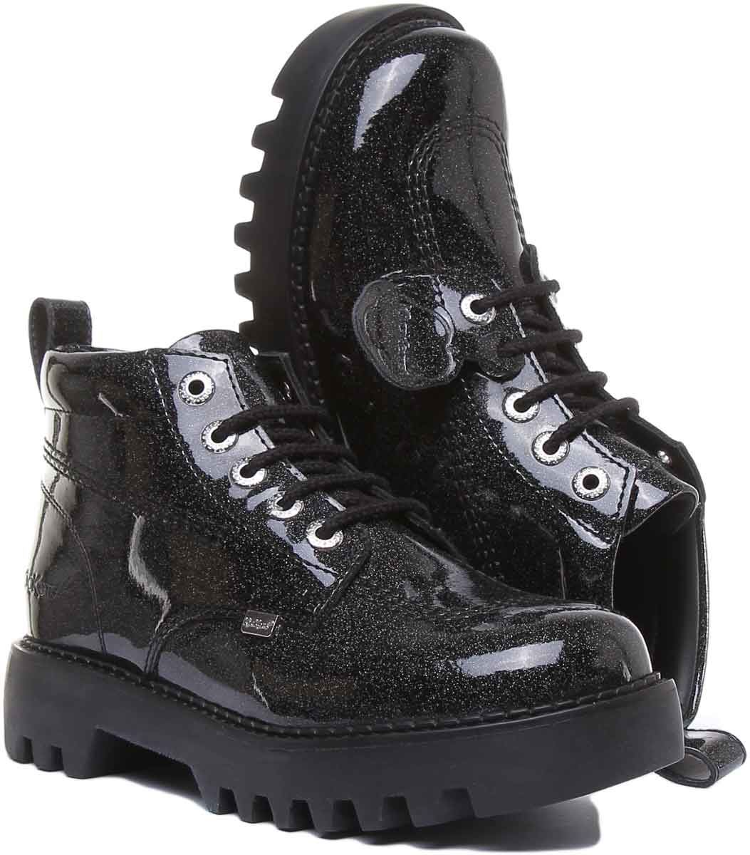 KICKERS Kizziie Hi Mujer Cordones Botín de Piel en Negro Charol Talla UK 3- 8 - Imagen 12 de 13
