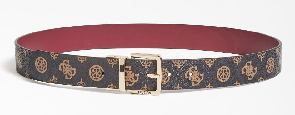 Guess Hensley Reversible Merlot Peony Logo Womens Belt - Picture 3 of 7
