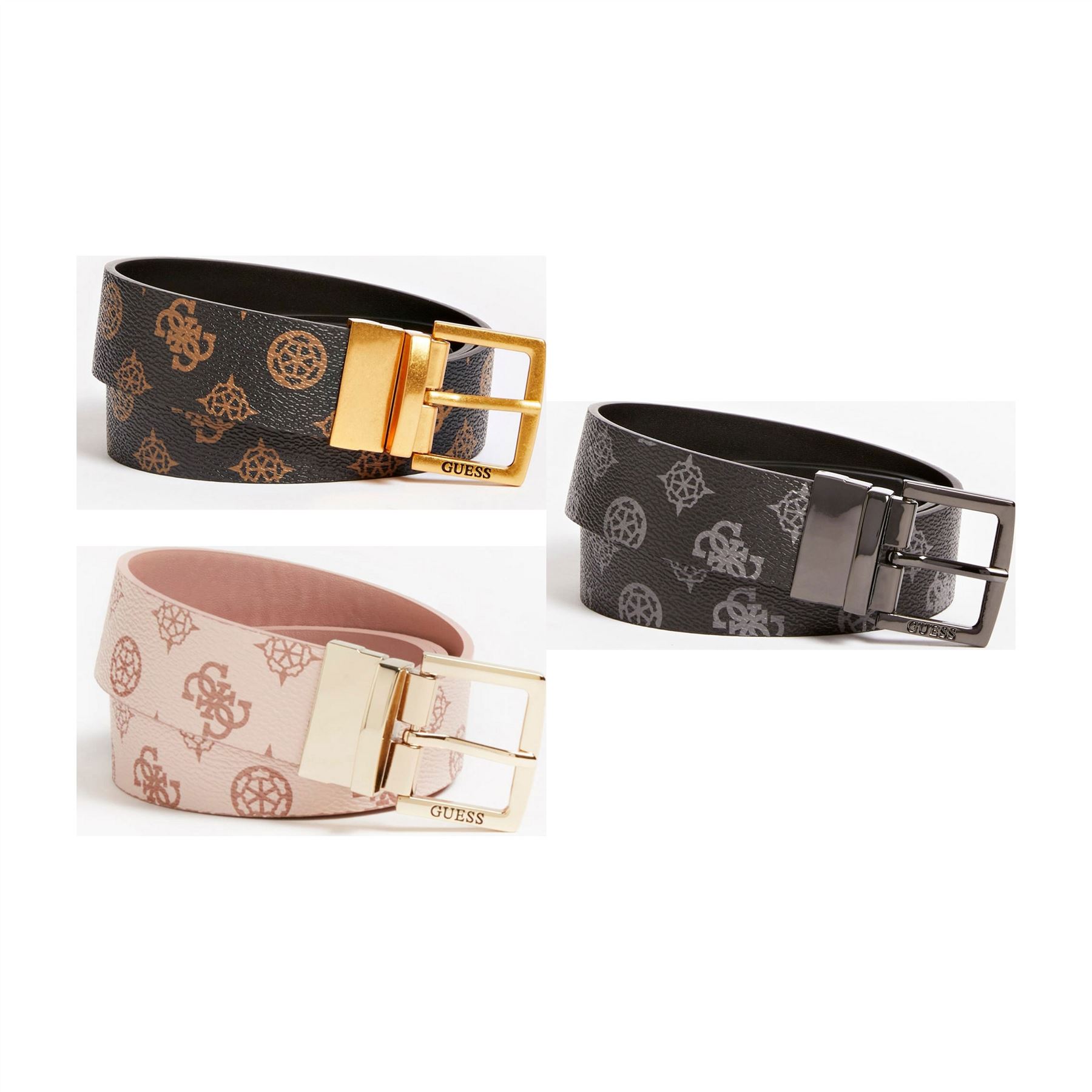 Ceinture Guess Femme Hansley Pivoine - Imprimé Logo - Rose - Neuve Avec Étiquettes