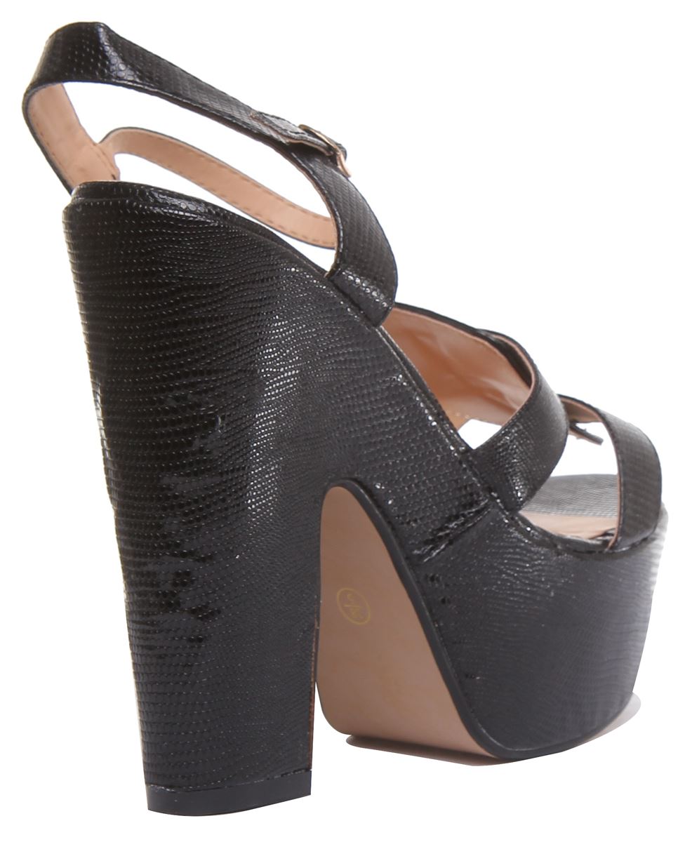 Womens Ankle Strap Platform Sandals With Snake Effect In Black Size UK 2- 8 - Picture 5 of 19
