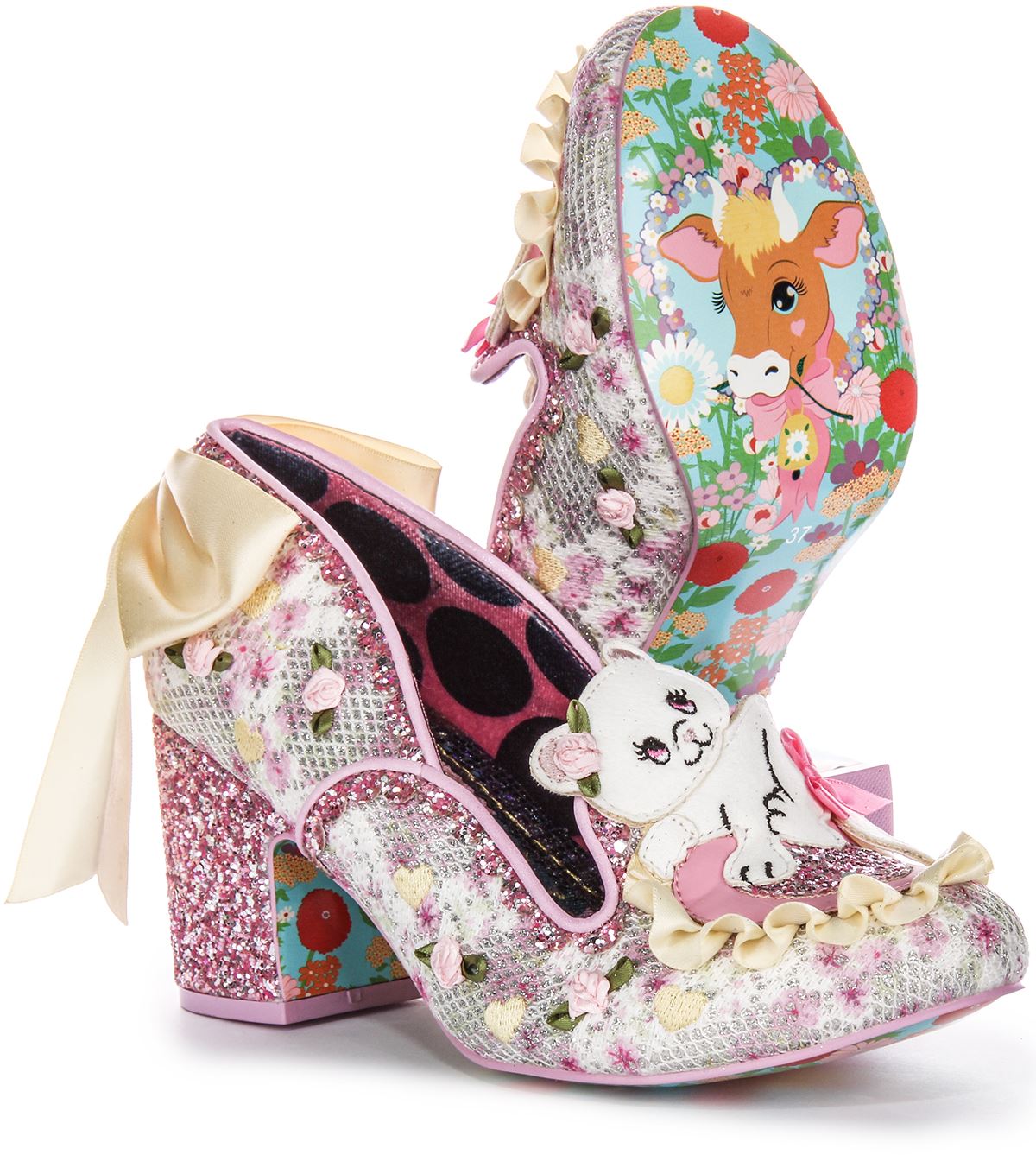 Irregular Choice Kitten Whiskers Glitter Women Heels In Pink Multi