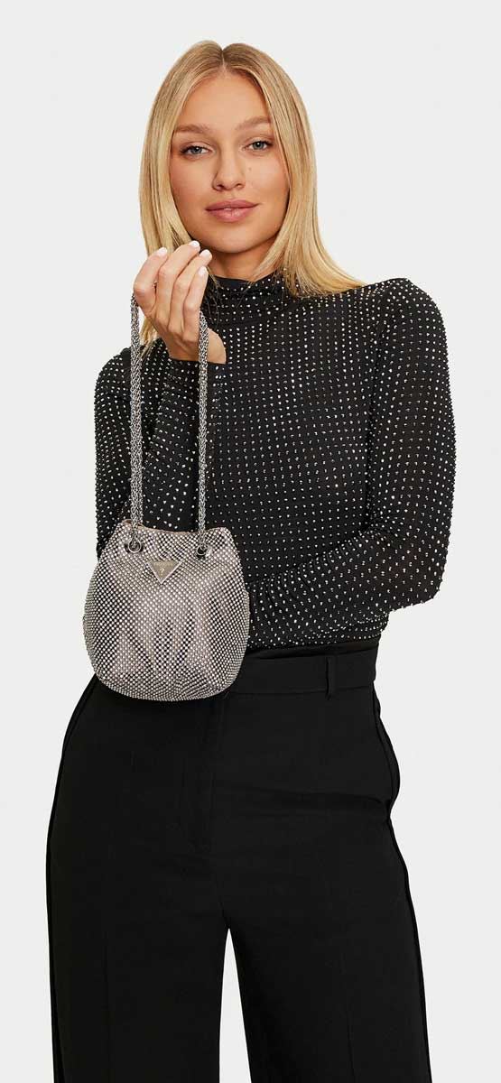 Guess Zalina Tasche Strass Umhängetasche In Silber - Bild 10 von 11