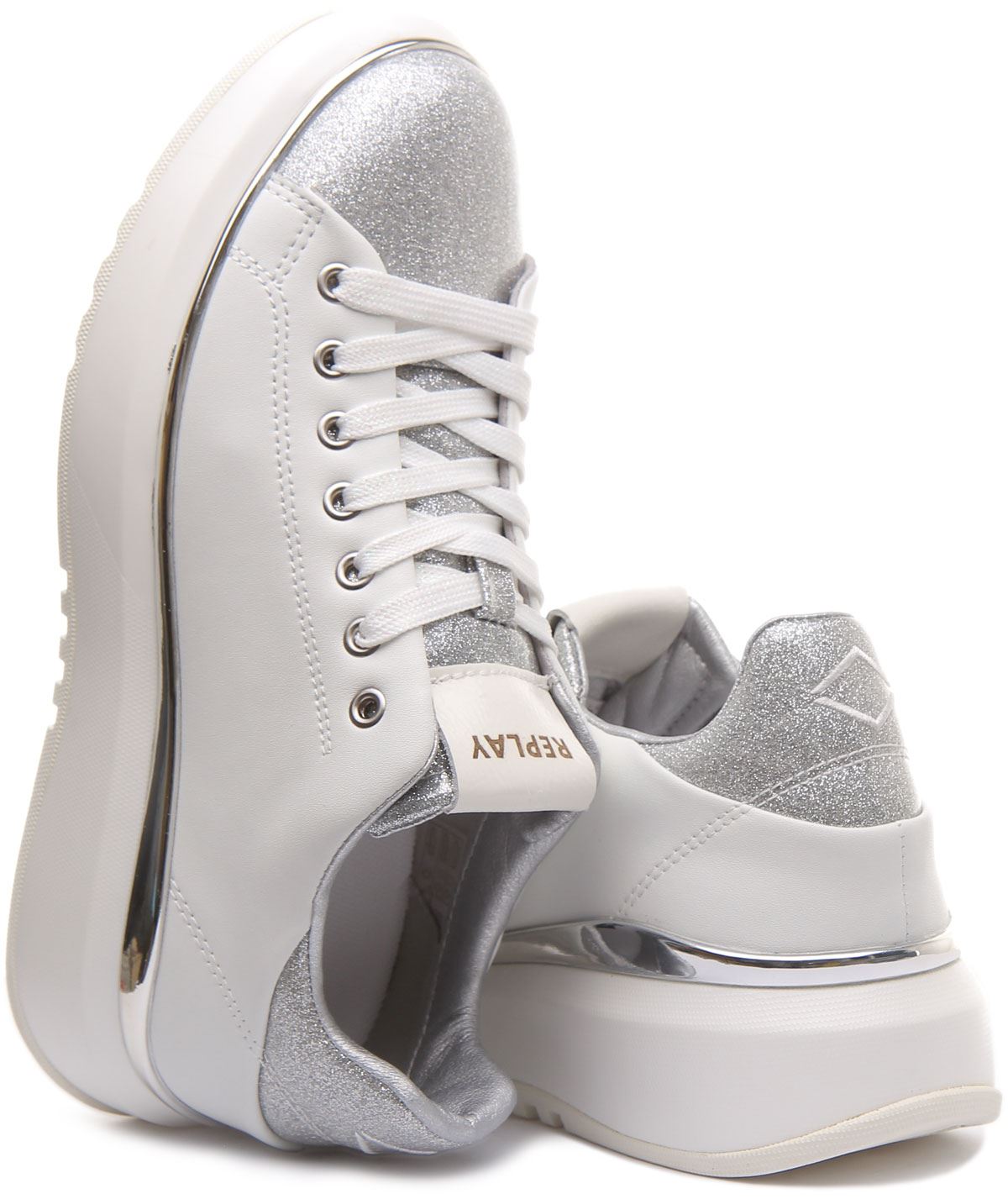 Trsiner Replay donna aromi bianco glitter plateau linguetta logo taglia UK 3 - 7 - Foto 10 di 12
