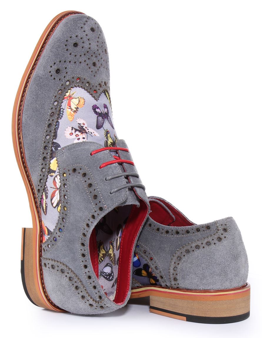 Justinreess England Julio Mariposa Estampado Gamuza Zapatos Gris Para Hombre EE. UU. 7-13 - Imagen 5 de 19