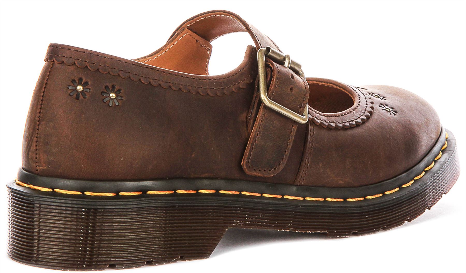 Dr Martens Mary Jane Floral Buckle Womens Flats Dark Brown US 5