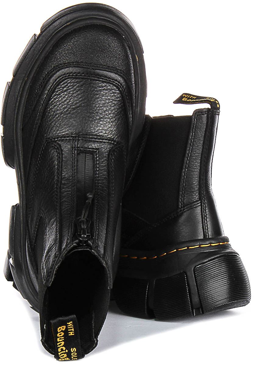 Dr Martens Big Sole Front Zip Leather Chelsea Unisex Boots In