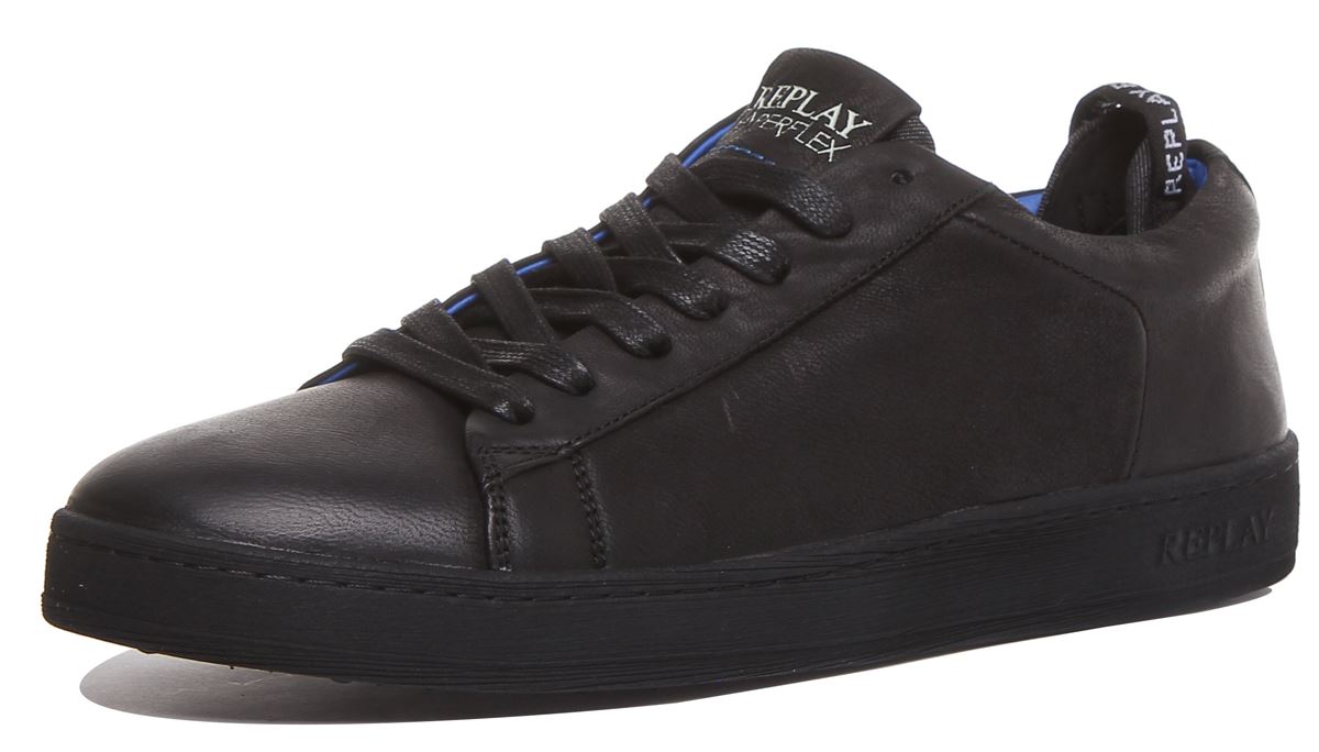Replay Erik Mens Lace Up Low Cut Leather Sneaker In Black Size US 7 - 13 - Picture 12 of 12