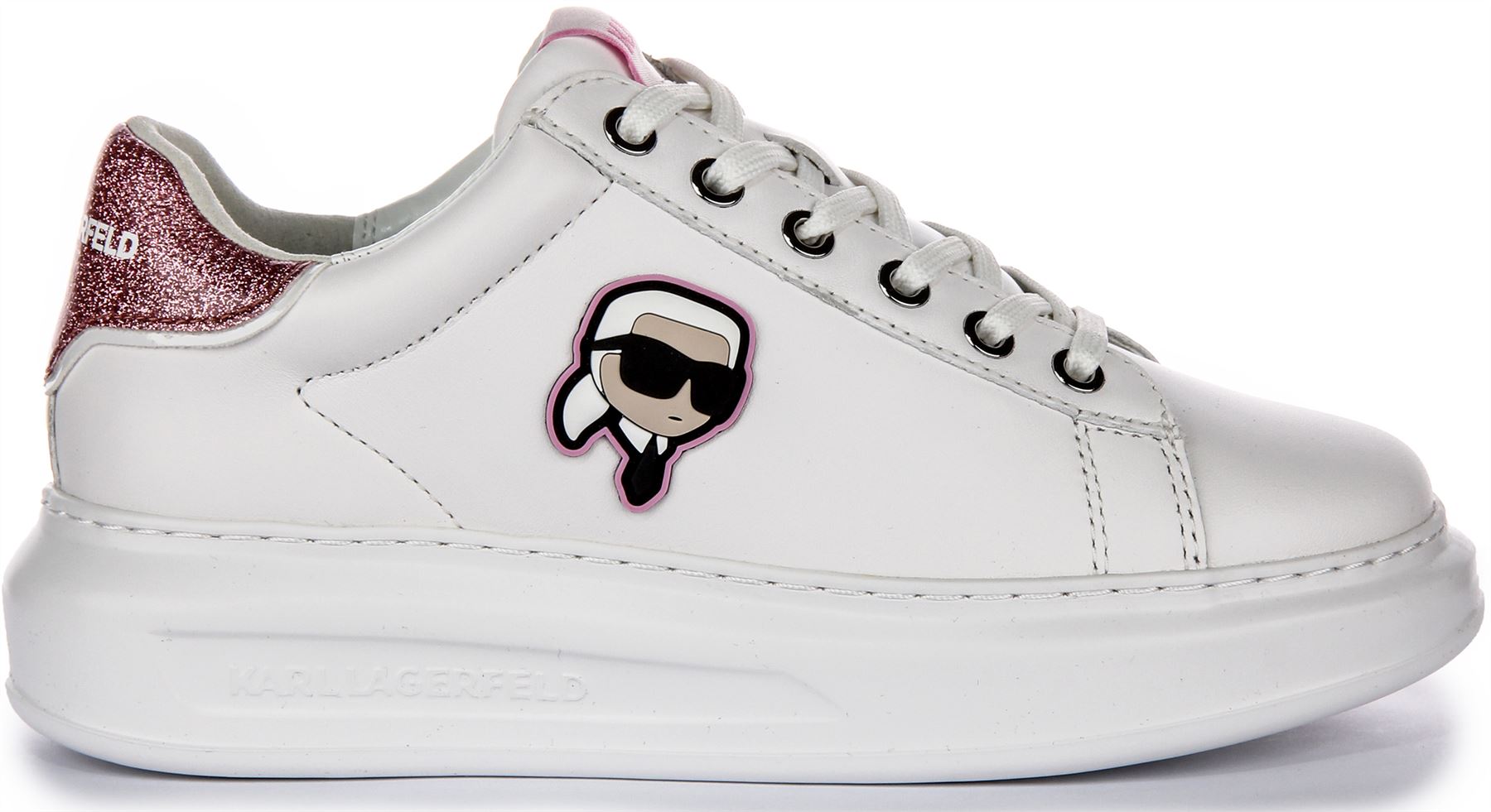 Karl Lagerfeld Kapri NFT Lo Lace Leather Womens Sneaker White Pink