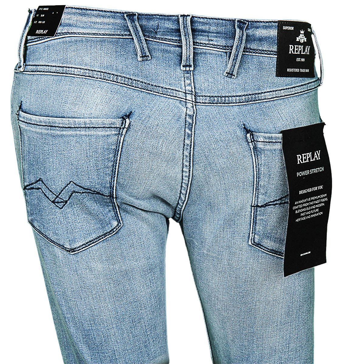 Replay Anbass Slim Fit Power Stretch Denim Mens Jeans In Mid Blue - Main Image