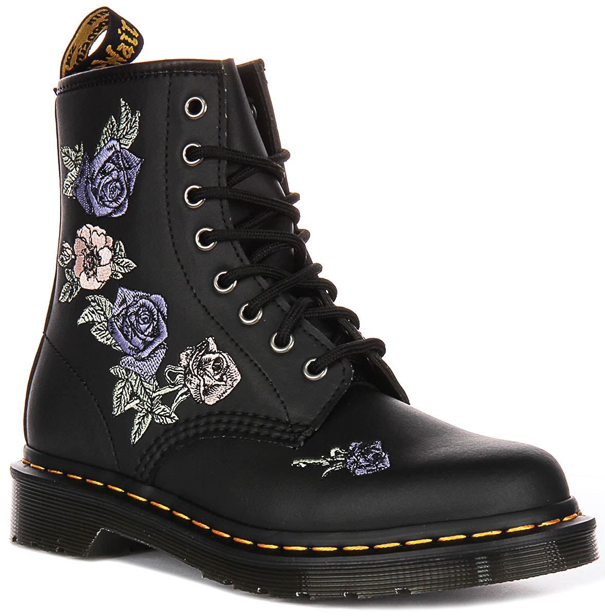 DR MARTENS 1460 Vonda Ösen Rose Bestickt Damen Stiefel IN Schwarz Mono UK 3 - 8 - Bild 8 von 19