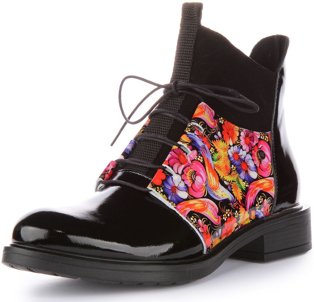 Justinreess England Low Heel Side Zip Ankle Boot Black Flower Womens UK 3 - 9 - Picture 12 of 12