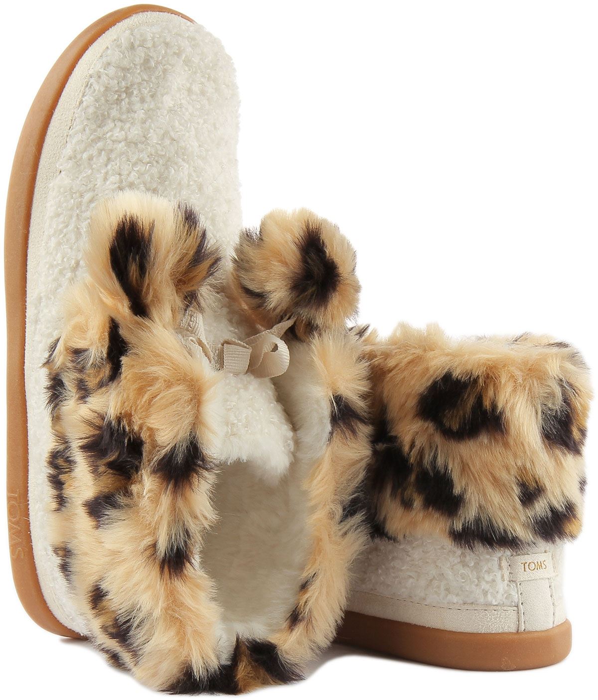 Toms Celeste Blackl Cozy Fur Lined Leopard Pom Pom Warm Boot Size UK 3 - 8 - Picture 11 of 13