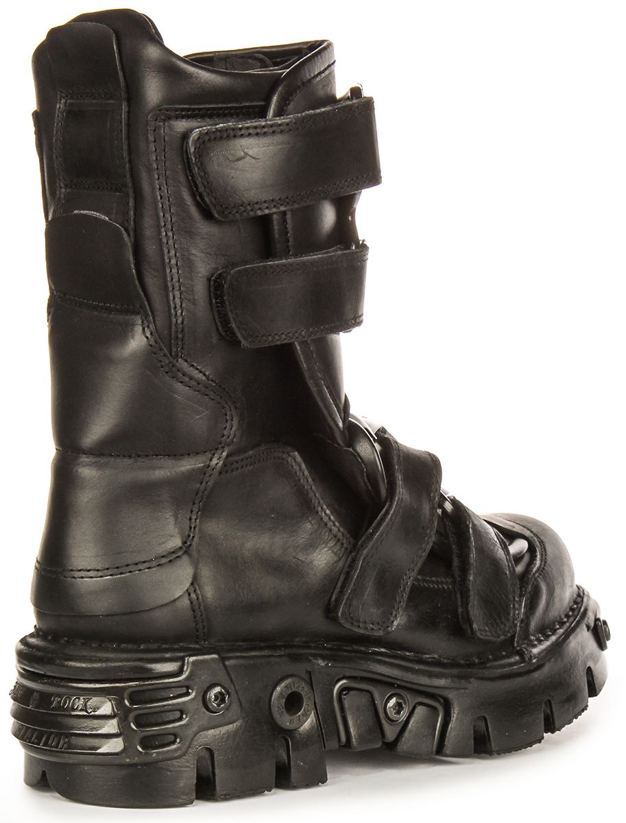 rock san専用 Newrock 422 Reactor Shield Strap Design Leather Womens Boots Black