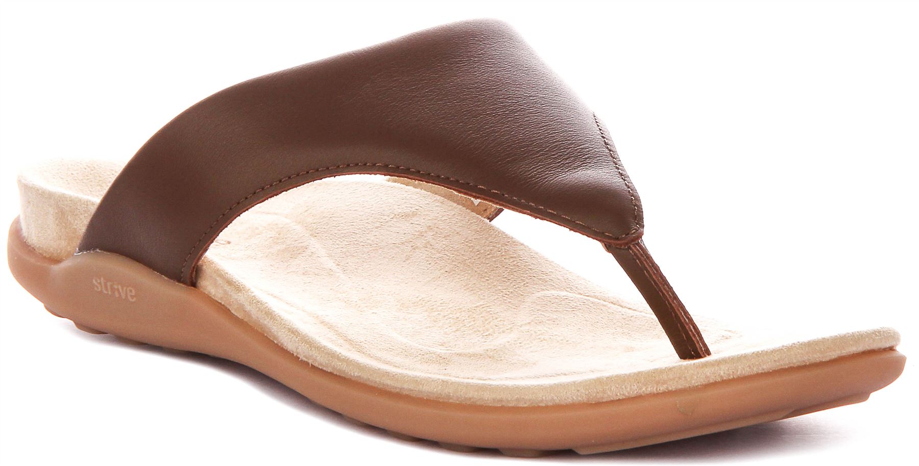 Strive Antibes Toe Post Bow Leather Slip On Womens Sandal In Tan US 5 – 11