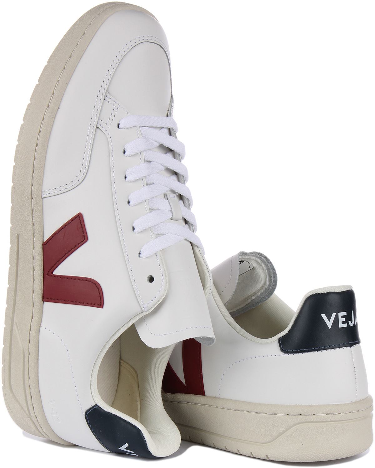 Veja V-12 Leather Marsala Lightweight Leather Sneaker White Red