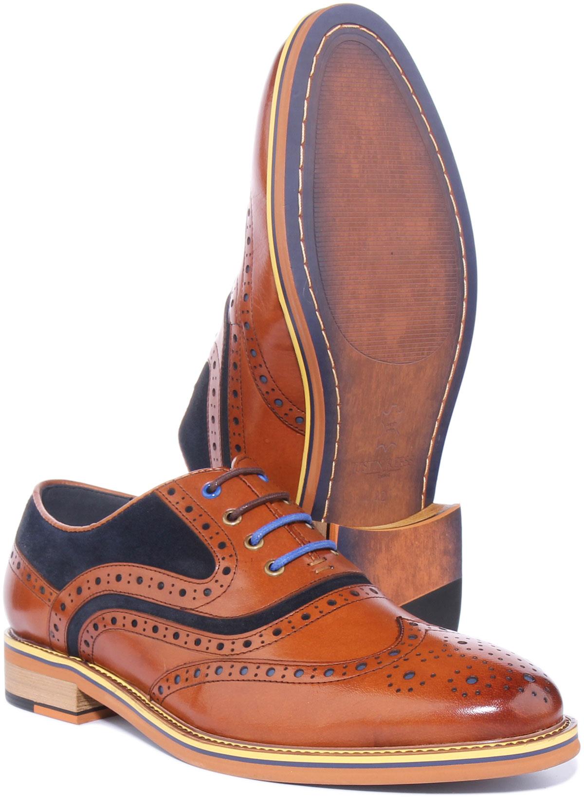 Justin Reece England Bryan Two Tone Mens Formal Shoes In Brown Size Uk 6 - 14 - Picture 8 of 12