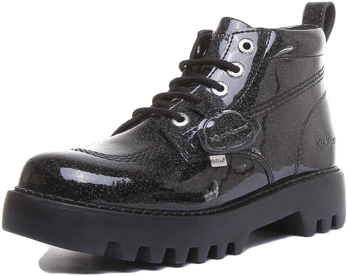KICKERS Kizziie Hi Mujer Cordones Botín de Piel en Negro Charol Talla UK 3- 8 - Imagen 13 de 13