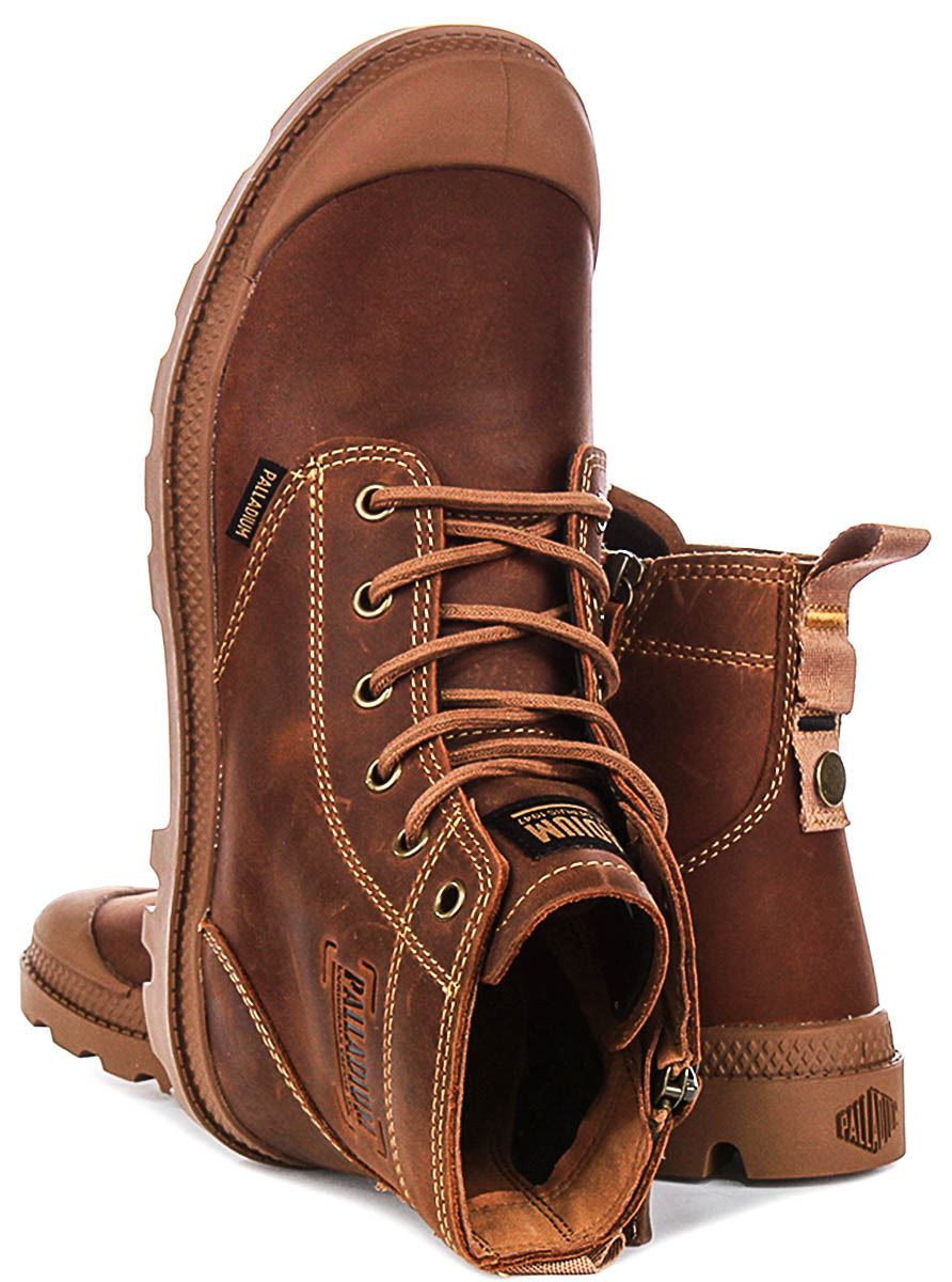 Palladium Pampa Zip Lace Up Contrast Mens Ankle Boots In Brown UK 4 - 12