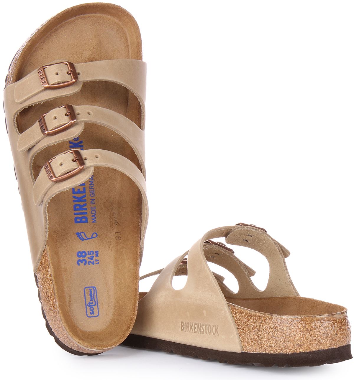 Birkenstock Florida Triple Buckle Nat Footbed Womens Sandal In Tobacco US 5  -12
