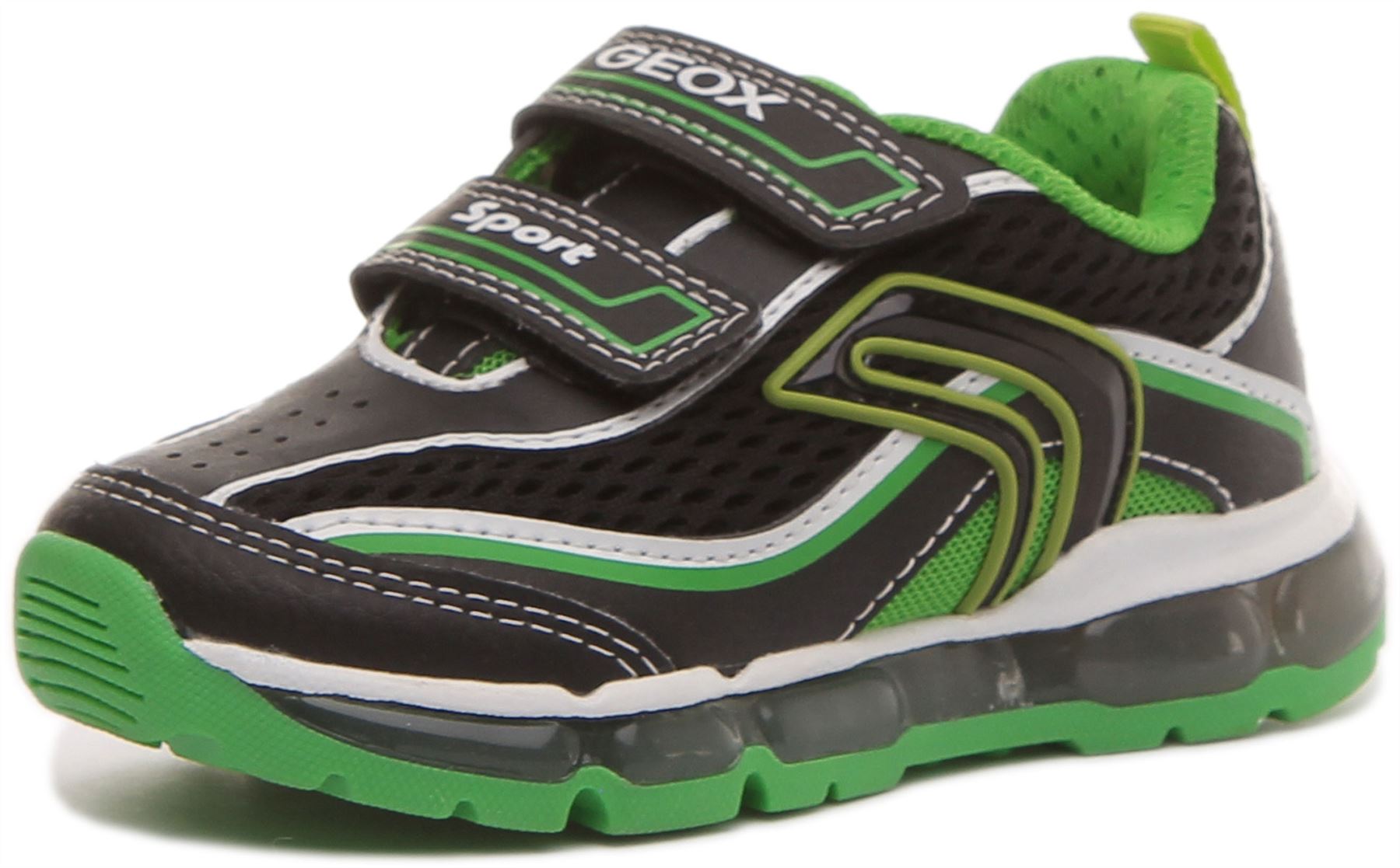 Geox J Kids Android Kids Two Strap Unisex Sneaker In Black Green