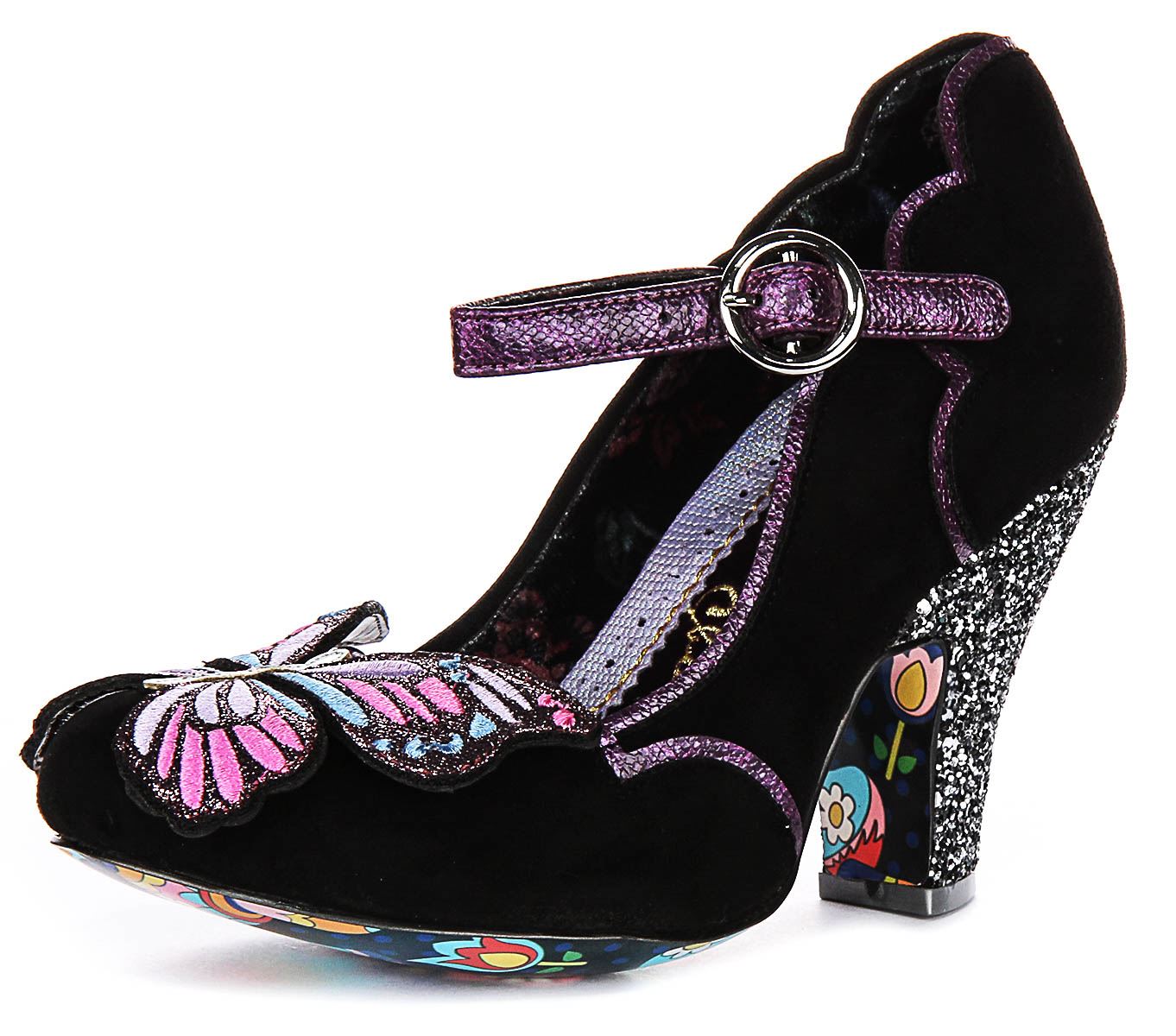 Irregular Choice Moth To A Flame Sparkle Hi Heel Black Purple Womens UK 4 - 8 - Picture 7 of 13