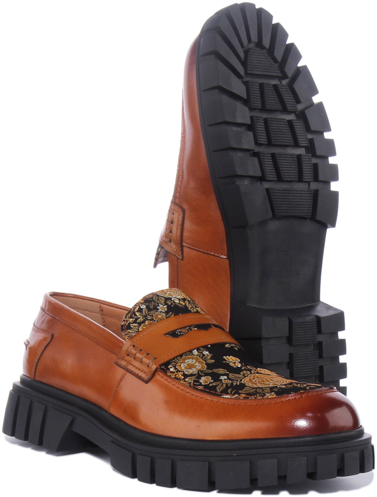 Mocasín Justinreess England Lorenzo estampado floral bronceado para hombre EE. UU. 7-13 - Imagen 11 de 12