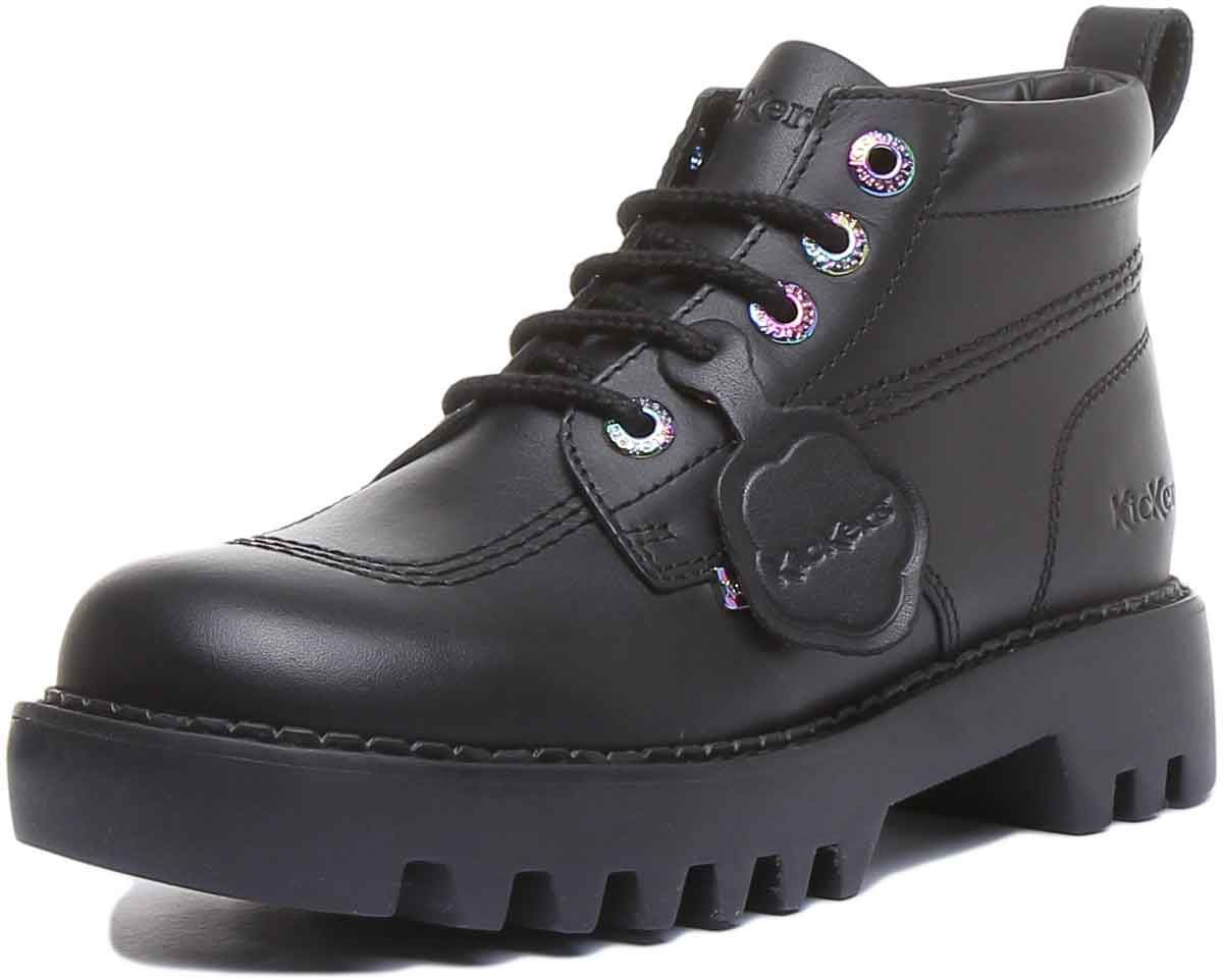 KICKERS Kizziie Hi Mujer Cordones Botín de Piel en Negro Charol Talla UK 3- 8 - Imagen 7 de 13