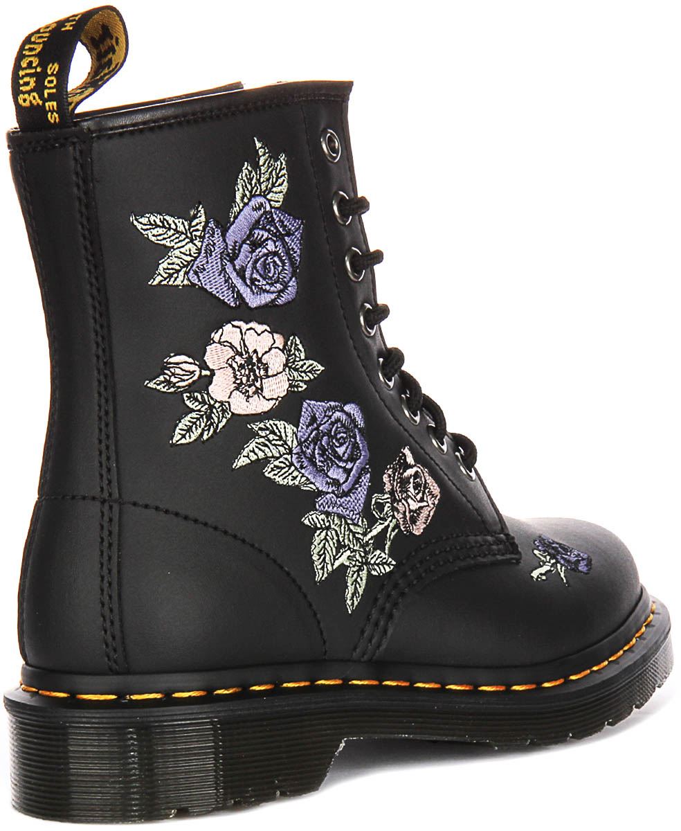 DR MARTENS 1460 Vonda Ösen Rose Bestickt Damen Stiefel IN Schwarz Mono UK 3 - 8 - Bild 12 von 19