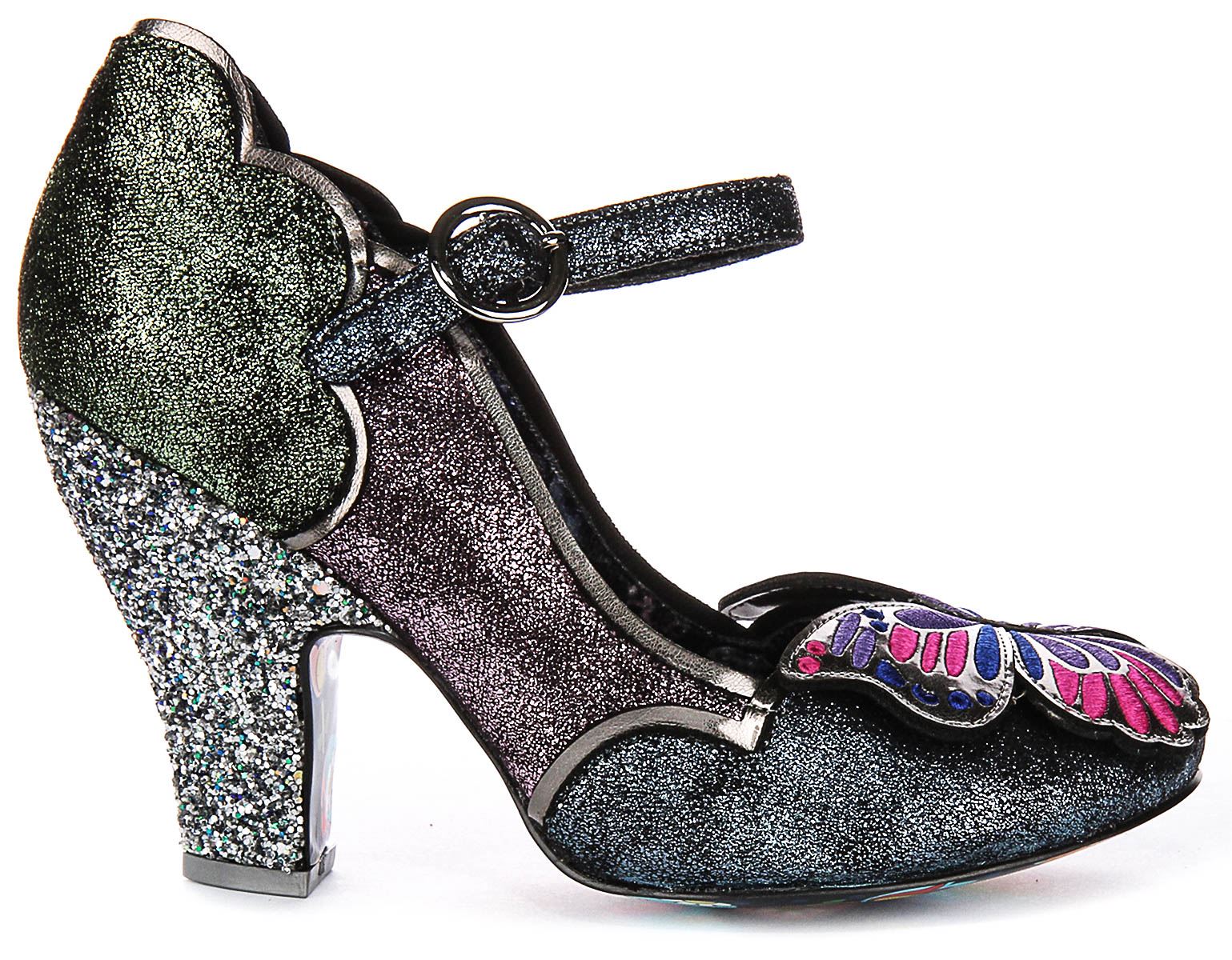 Irregular Choice Moth To A Flame Sparkle Hi Heel Black Purple Womens UK 4 - 8 - Picture 9 of 13