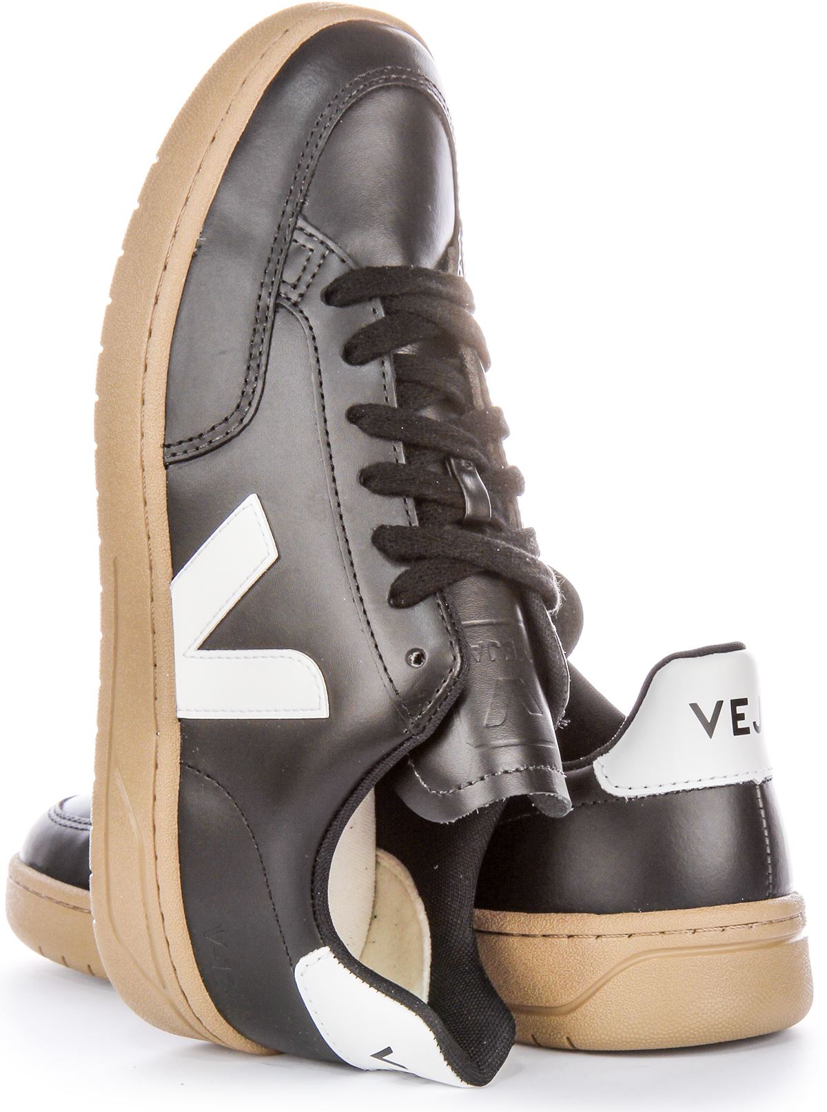 【関税&送料込】Veja Sneaker V-12 Veja V-12 Leather Logo Low Top Leather Mens Sneaker Black